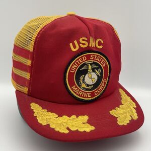 Vintage USMC United States Marines 3 Stripes Trucker Mesh Snapback Hat Cap USA